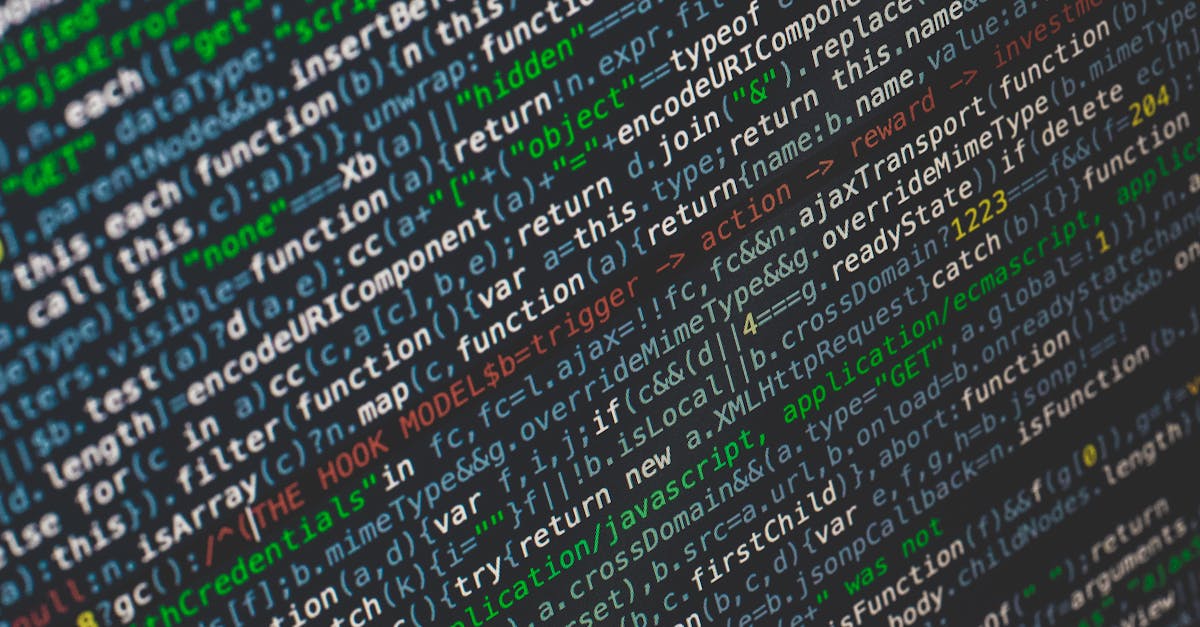 Close-up of colorful programming code displayed on a computer screen.