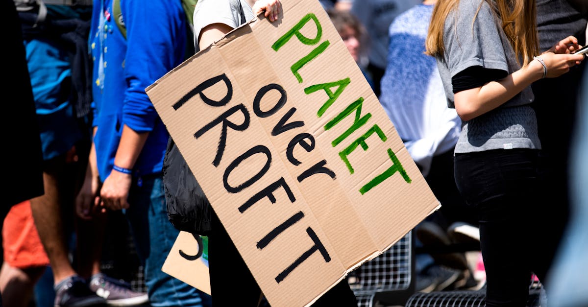 Youth climate protest with participants holding 'Planet Over Profit' sign.