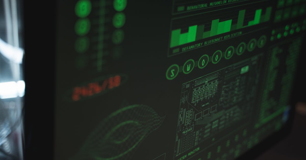 Close-up view of a computer displaying cybersecurity and data protection interfaces in green tones.