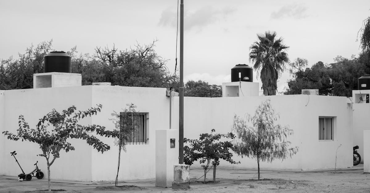 Black and white photo of rural white houses in San José de Las Salinas, Córdoba.