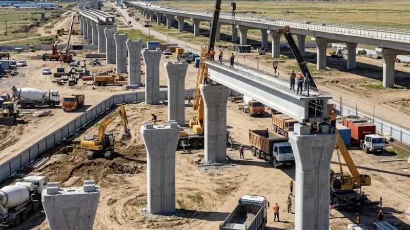 Астанада LRT-дің Қосшы бағыты: тіреуіштер орнатылып жатыр