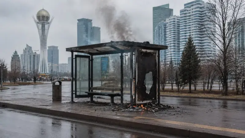 Астанада автобус аялдамасы өртеніп кетті